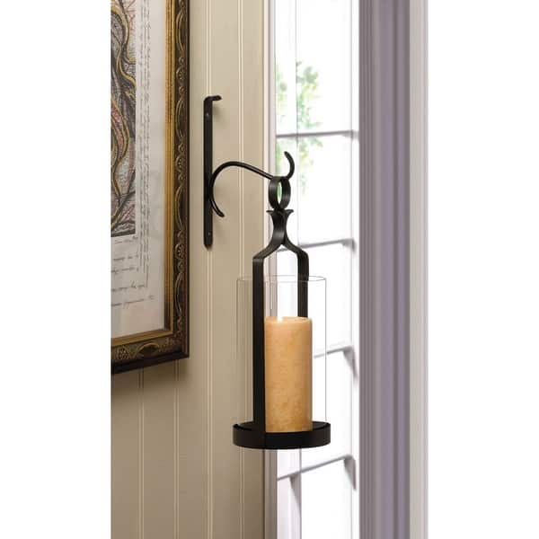 Hanging Hurricane Candle Wall Sconce 16" Black and Clear Bed Bath